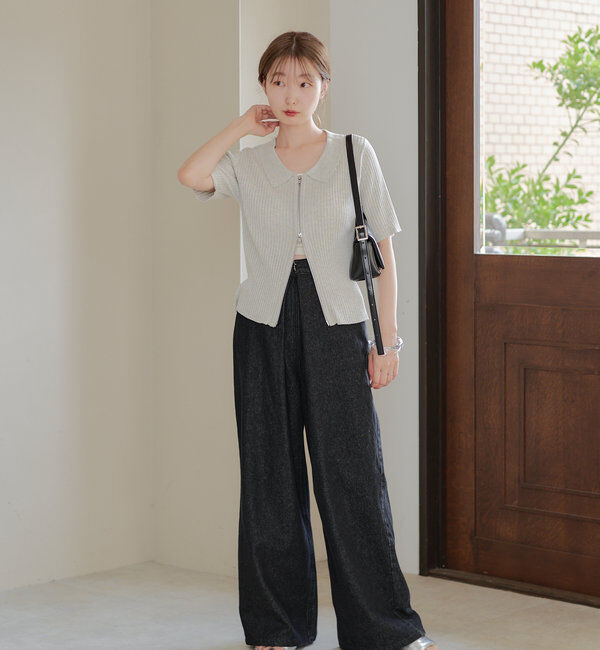  「【3サイズ】デニムタックワイドパンツ」|デニム|