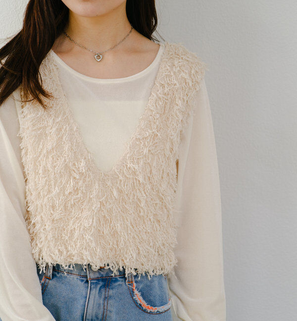  「【新色追加/前後2WAY】ファーショートベスト」|ベスト・ジレ|