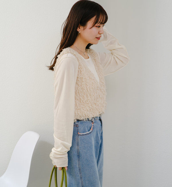  「【新色追加/前後2WAY】ファーショートベスト」|ベスト・ジレ|