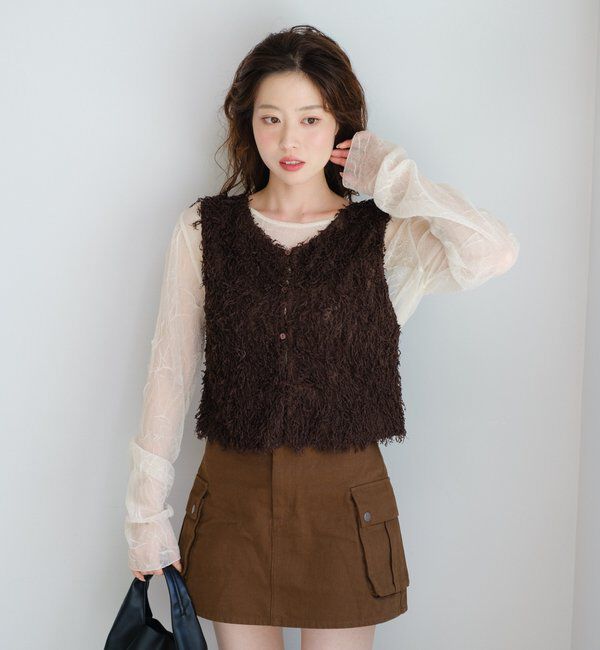  「【新色追加/前後2WAY】ファーショートベスト」|ベスト・ジレ|