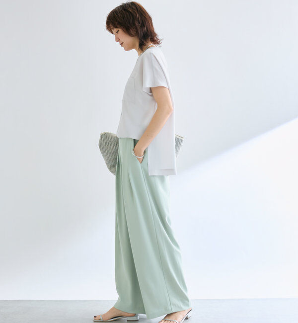  「【ウォッシャブル】【シーズンレスで使える】タックワイドスラックス」|チノ|