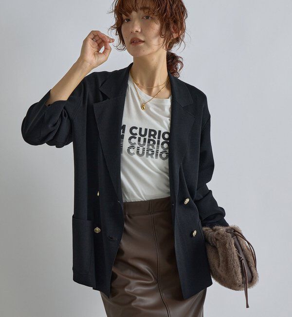  「【季節の変わり目に/接触冷感】ニットジャケット」|テーラードジャケット|ブラック