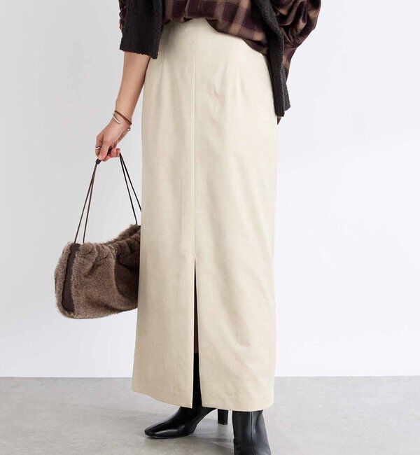  「【すっきり見えが叶う】ブラッシュドクロスIラインスカート」|スカート|ライトベージュ