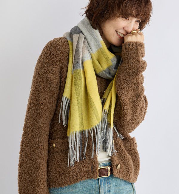  「【秋冬の差し色に】ウールカラーチェックストール」|ストール|イエロー