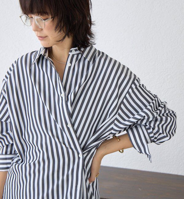  「【遊び心満載】バックプリント2WAYストライプシャツ」|シャツ・ブラウス|