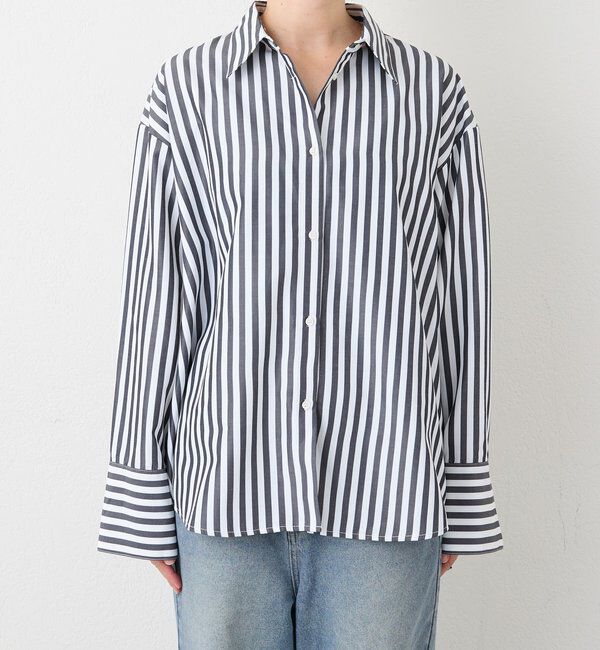  「【遊び心満載】バックプリント2WAYストライプシャツ」|シャツ・ブラウス|