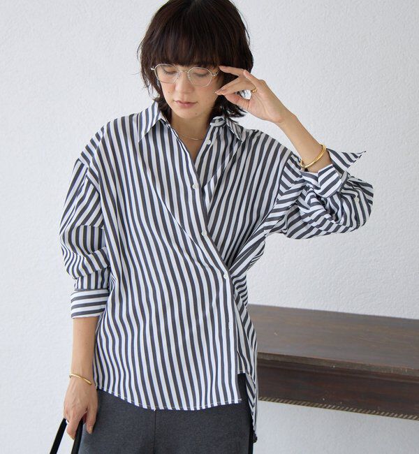  「【遊び心満載】バックプリント2WAYストライプシャツ」|シャツ・ブラウス|