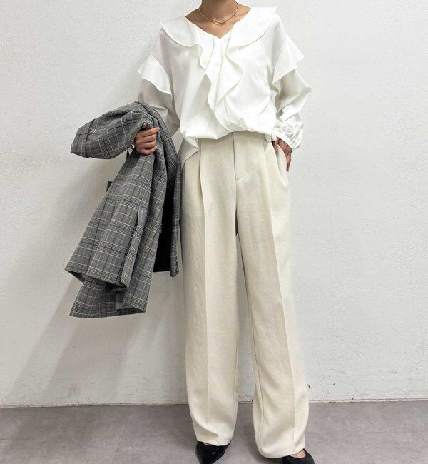  「【シワになりにくい】ジャージータックワイドパンツ」|チノ|