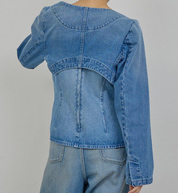  「【PEAS】デニムジャケットボレロ」|デニムジャケット|