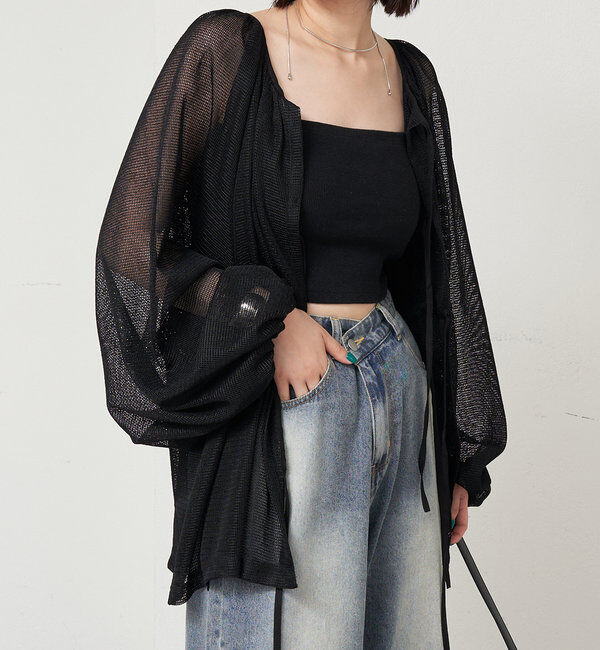  「メッシュリボンブラウス」|シャツ・ブラウス|ブラック