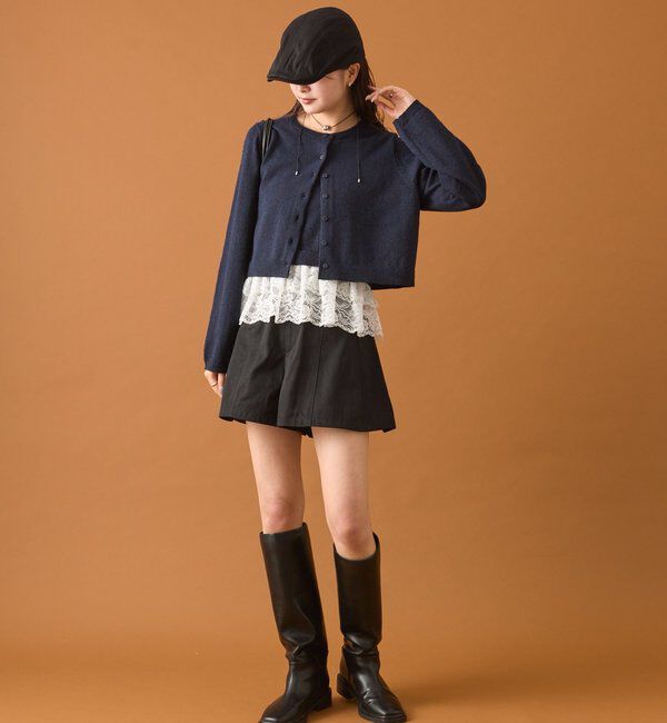  「ブークレ裾レースカーデセット」|カーディガン|