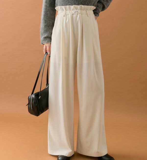  「【オールシーズン対応/WEB限定アイボリー】フリルイージーパンツ」|チノ|アイボリー