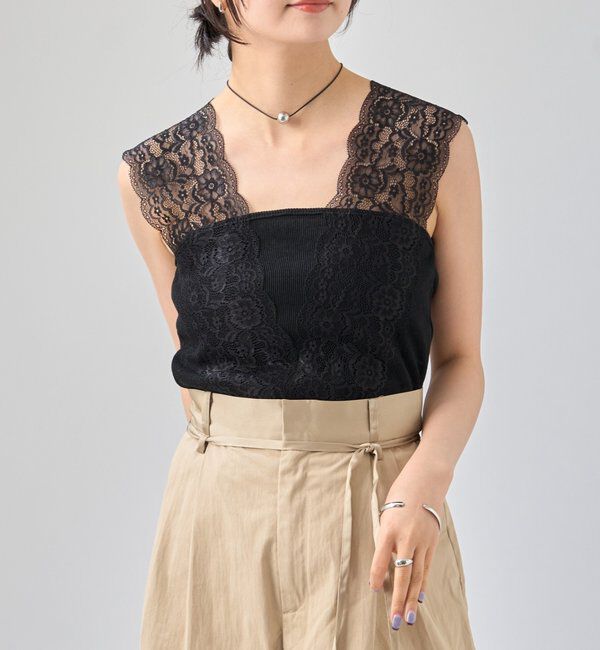  「Vレースタンクトップ」|キャミソール|ブラック