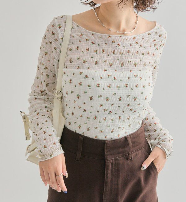  「小花シャーリングTシャツ」|Tシャツ・カットソー|オフホワイト