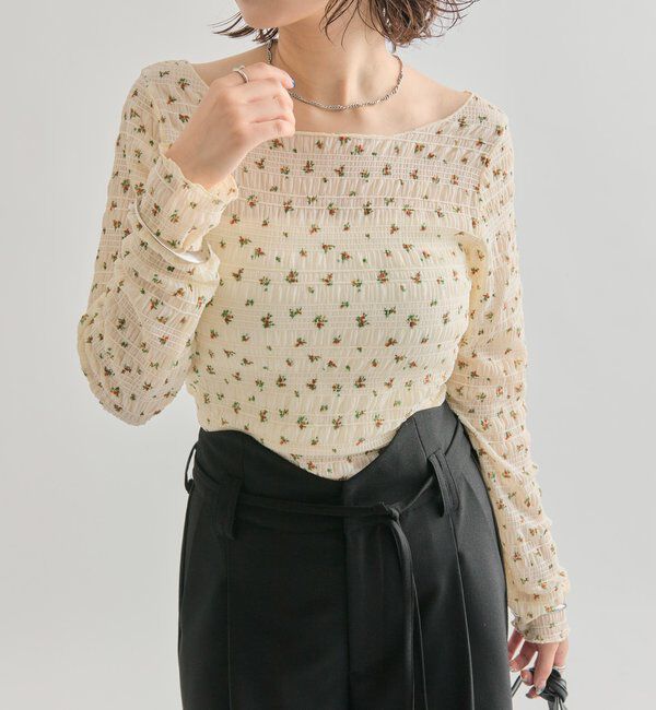  「小花シャーリングTシャツ」|Tシャツ・カットソー|