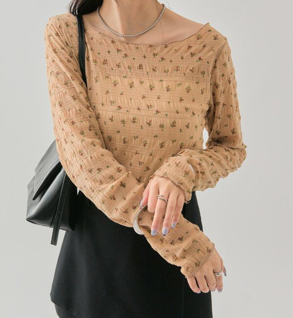  「小花シャーリングTシャツ」|Tシャツ・カットソー|キャメル