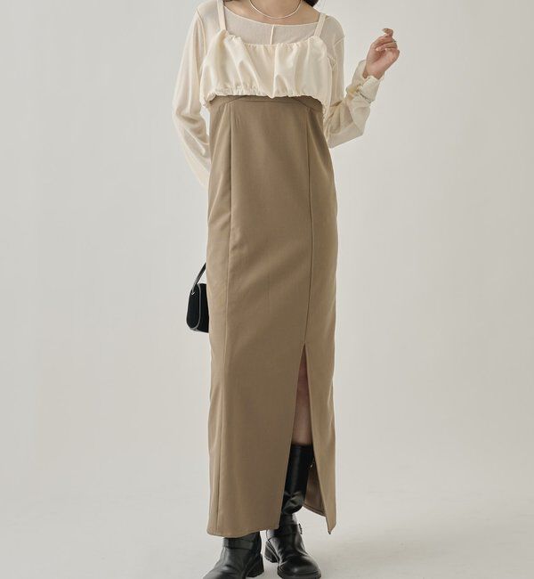  「ギャザービスチェSETワンピース」|ワンピース|オフホワイト