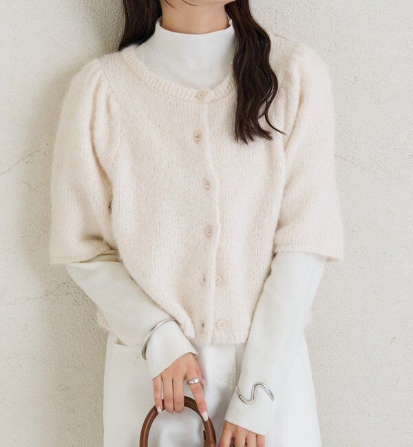  「ふわふわ半袖ニット カーディガン」|カーディガン|オフホワイト