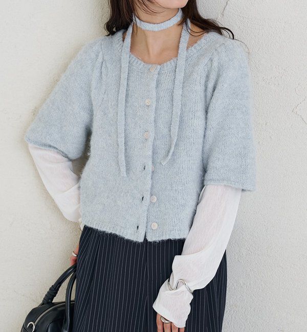  「ふわふわ半袖ニット カーディガン」|カーディガン|