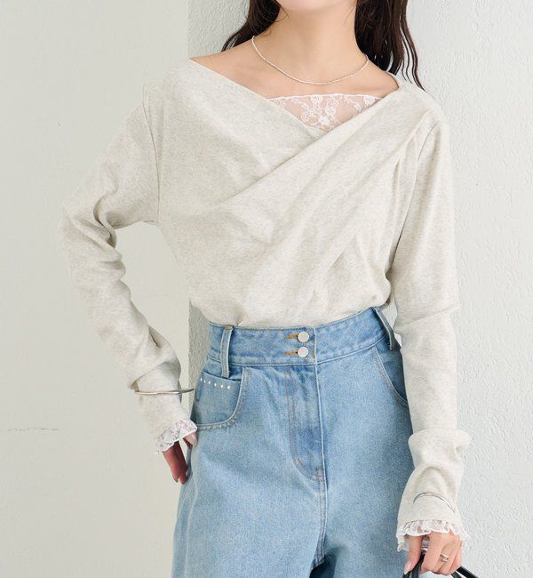  「レースドッキングオフショルロンT」|Tシャツ・カットソー|