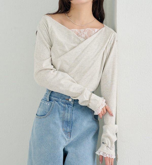  「レースドッキングオフショルロンT」|Tシャツ・カットソー|