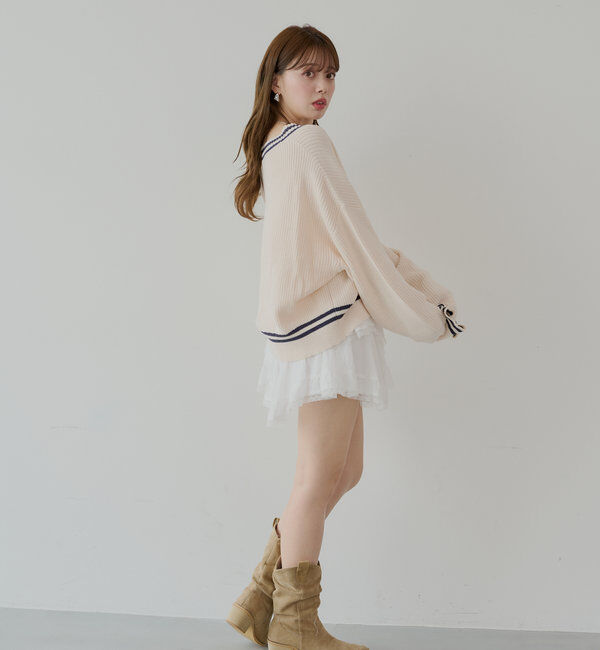  「ライン入りVルーズニット」|ニット・セーター|