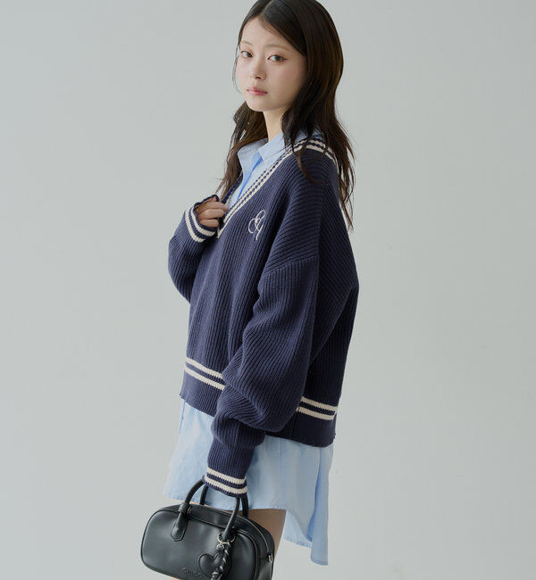  「ライン入りVルーズニット」|ニット・セーター|