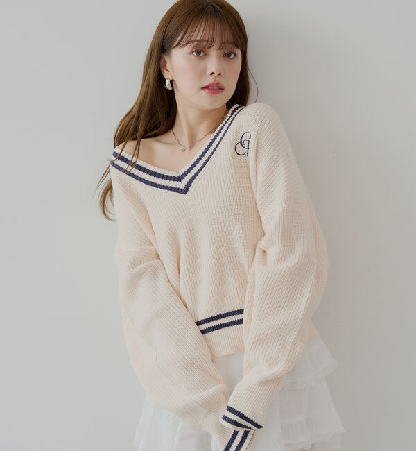 「ライン入りVルーズニット」|ニット・セーター|