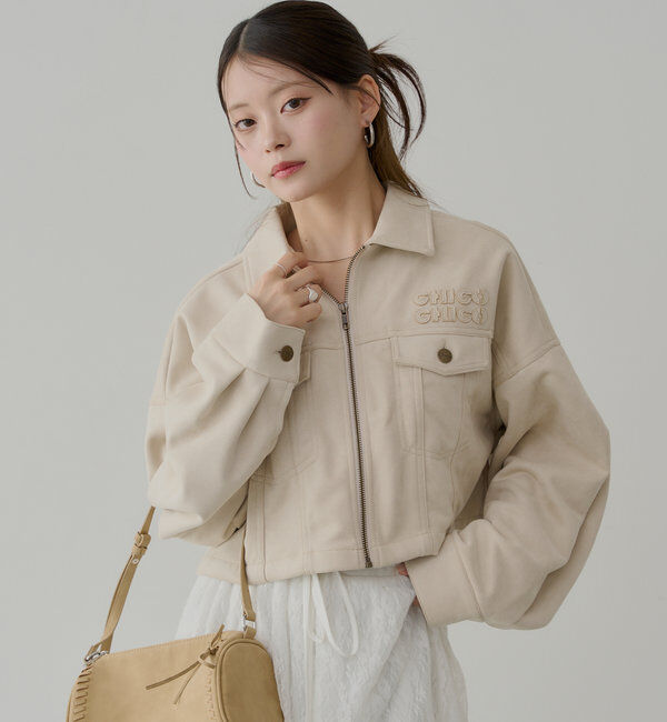  「【WEB限定/REVIVAL】胸ロゴショート丈スエードジップブルゾン」|ブルゾン・スタジャン|