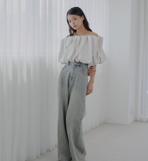  「【SALON by Chico】ギャザーバルーンオフショルブラウス」|シャツ・ブラウス|