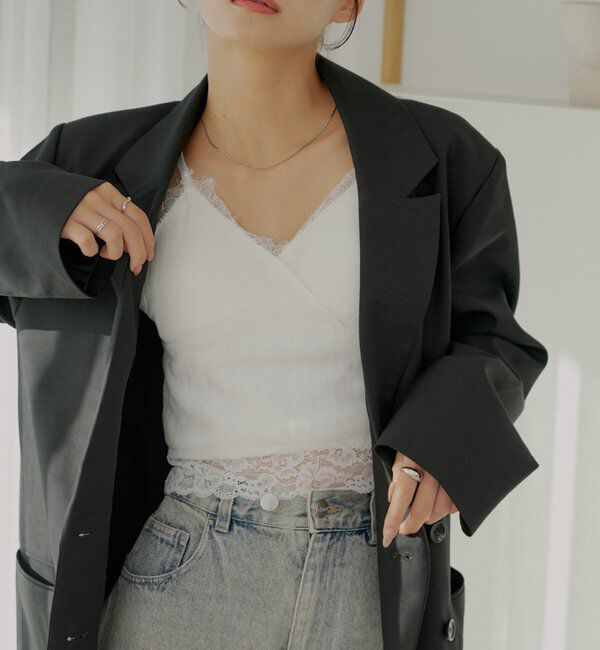  「カップ付レースキャミランジェリー」|キャミソール|ホワイト