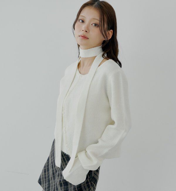  「チョーカー付きラウンドボタンコンパクトカーディガン」|カーディガン|