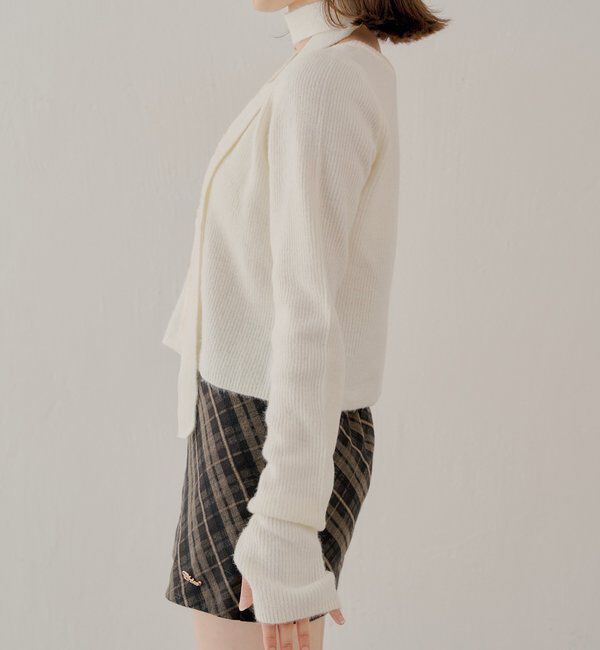  「チョーカー付きラウンドボタンコンパクトカーディガン」|カーディガン|