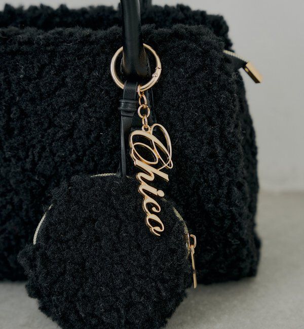  「ロゴチャーム付きスエードムートンバッグ」|ボストンバッグ|