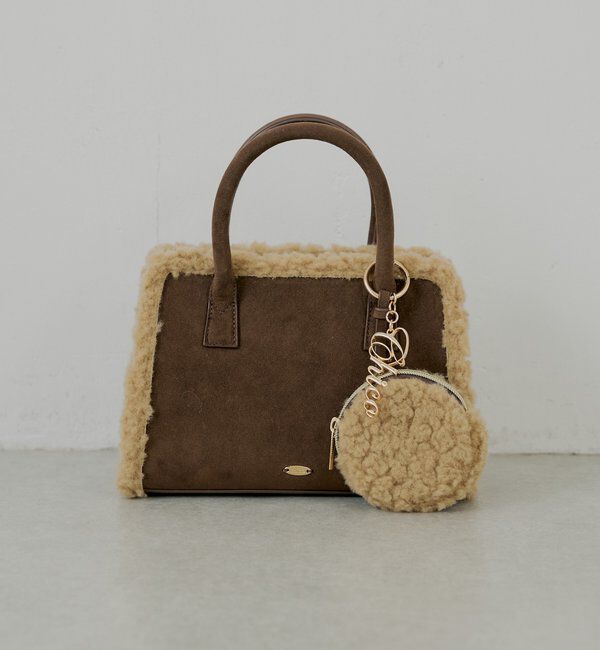  「ロゴチャーム付きスエードムートンバッグ」|ボストンバッグ|