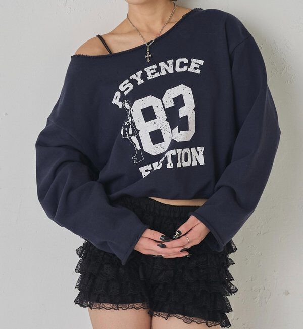  「ELLIOTT NUMBERIHG ONE-SHOULDERSWEATSHIRT」|Tシャツ・カットソー|ネイビー