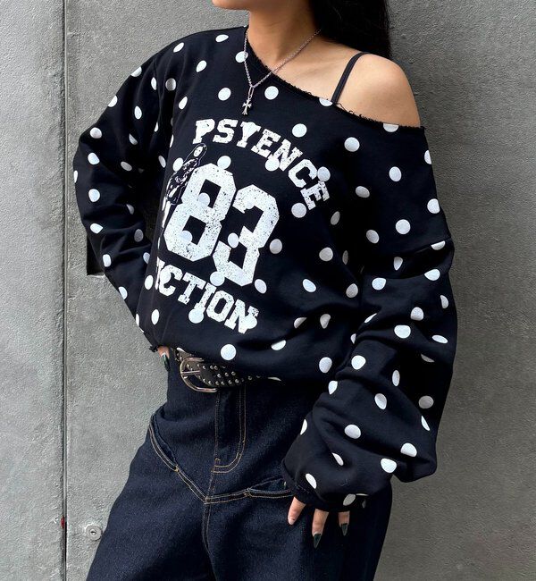  「ELLIOTT NUMBERIHG ONE-SHOULDERSWEATSHIRT」|Tシャツ・カットソー|ブラック