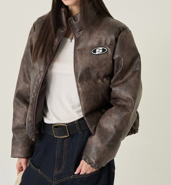  「【UNISEXS】S LOGO VINTAGE-LIKE LEATHER BLO」|ブルゾン・スタジャン|ブラウン