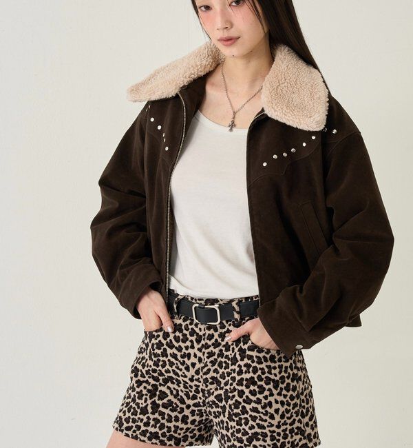  「BOA COLLAR STUDDED SUEDE BLOUSON」|ブルゾン・スタジャン|ブラウン