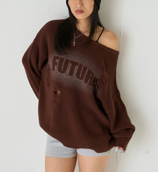  「DISTRESSED SPRAY LOGO KNIT/ダメージスプレーロゴニット」|ニット・セーター|ダークブラウン