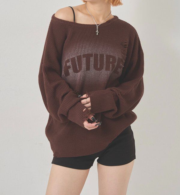  「DISTRESSED SPRAY LOGO KNIT/ダメージスプレーロゴニット」|ニット・セーター|