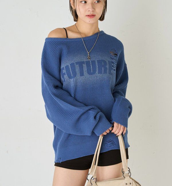  「DISTRESSED SPRAY LOGO KNIT/ダメージスプレーロゴニット」|ニット・セーター|