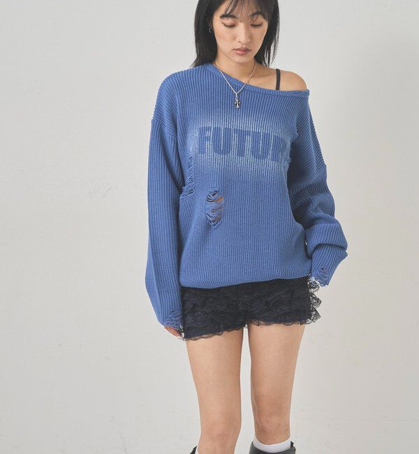  「DISTRESSED SPRAY LOGO KNIT/ダメージスプレーロゴニット」|ニット・セーター|