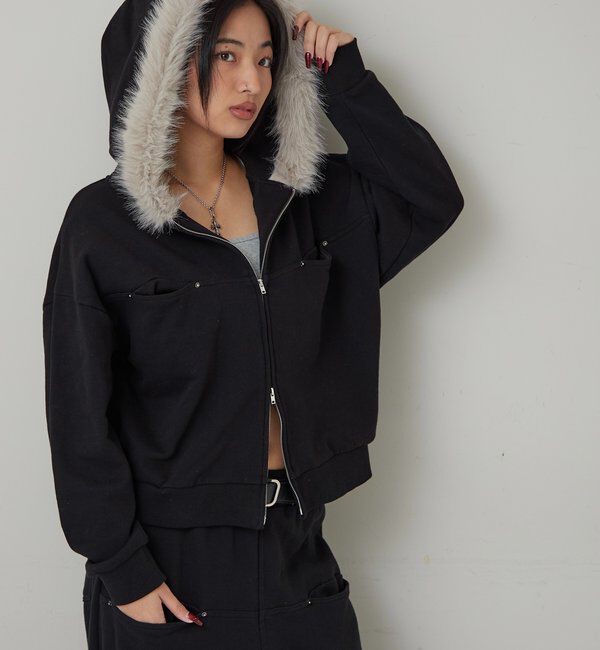  「SLASH POCKET FUR PARKA」|パーカー|ブラック