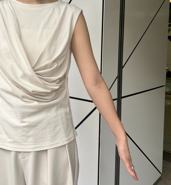  「【高見え素材/ウエスト周りカバー】ツイストドレープTシャツ」|Tシャツ・カットソー|