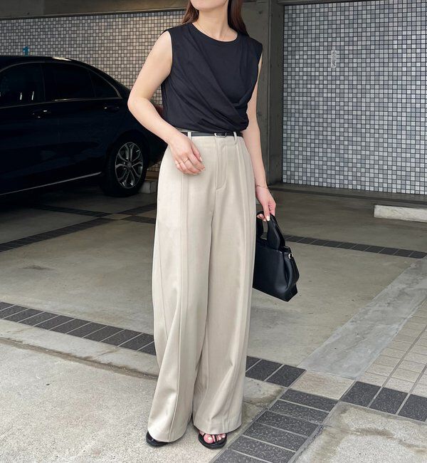  「【高見え素材/ウエスト周りカバー】ツイストドレープTシャツ」|Tシャツ・カットソー|