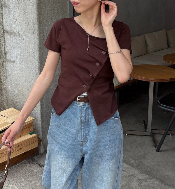  「フリルボタンチビ袖カーディガン」|カーディガン|