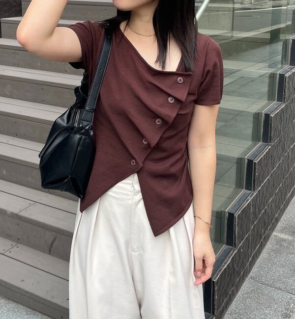  「フリルボタンチビ袖カーディガン」|カーディガン|