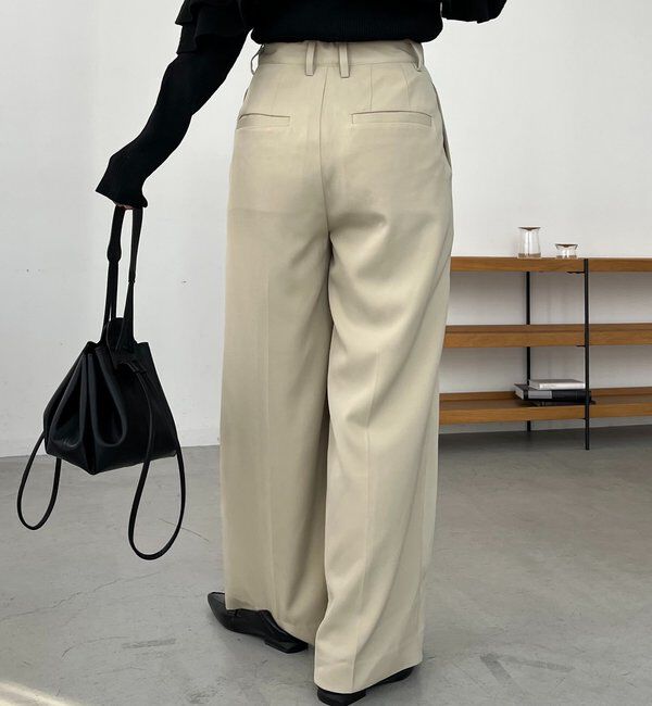  「【選べる4サイズ展開/全骨格細見え】すっきりスラックスワイドパンツ」|チノ|