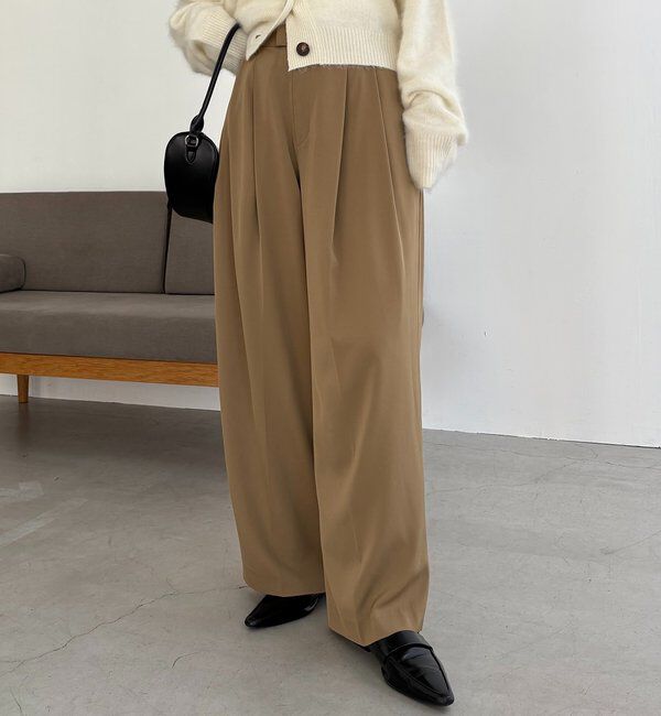  「【選べる4サイズ展開/全骨格細見え】すっきりスラックスワイドパンツ」|チノ|
